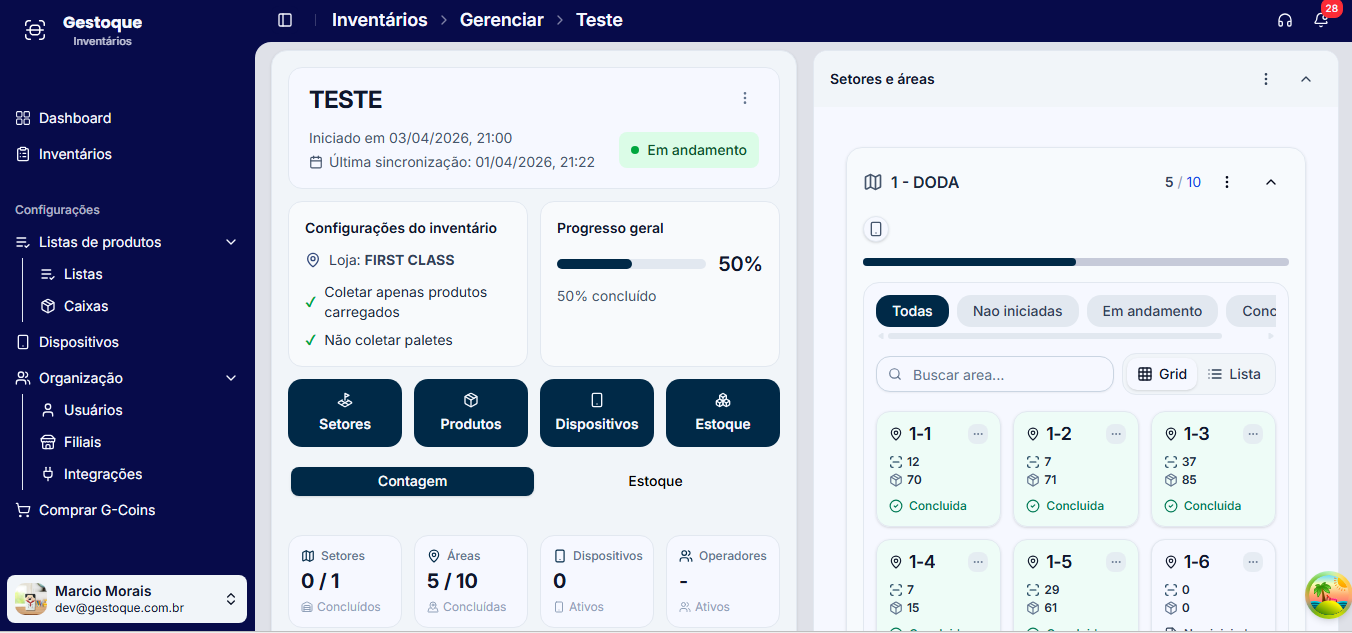 Painel web do Gestoque — gerenciamento de inventário